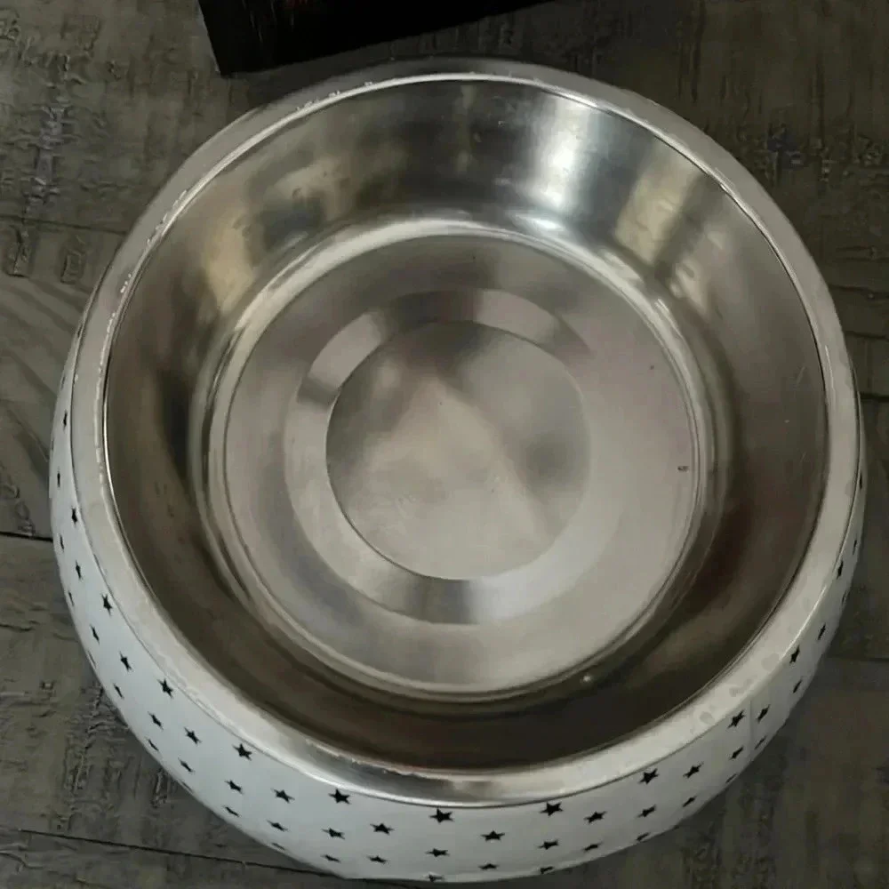 Tails & Noses Pet Grey Star Dog Metal‎ Bowl